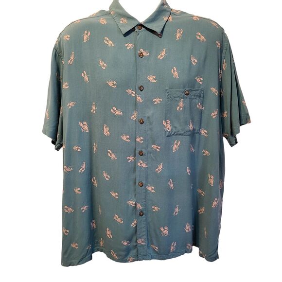Campia Moda Mens Hawaiian Button Up Shirt Blue w Pink Lobsters Size XXL - Picture 1 of 9